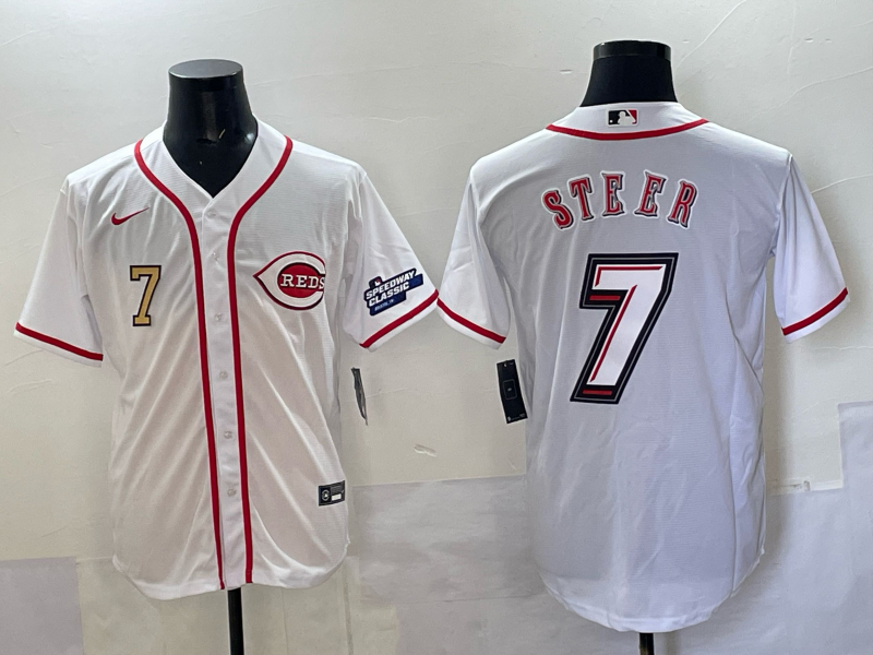 Men Cincinnati Reds #7 Steer white 2025 Nike MLB Jersey 003